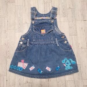 Vintage Blues Clues Denim Overalls Baby Girl Dress Size 3T Mailbox Letters RARE